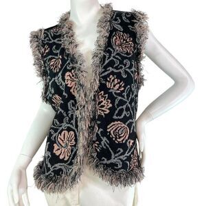 Vintage 90s BRENDA FRENCH French Rags Hand Loomed Open Vest With Fringe M